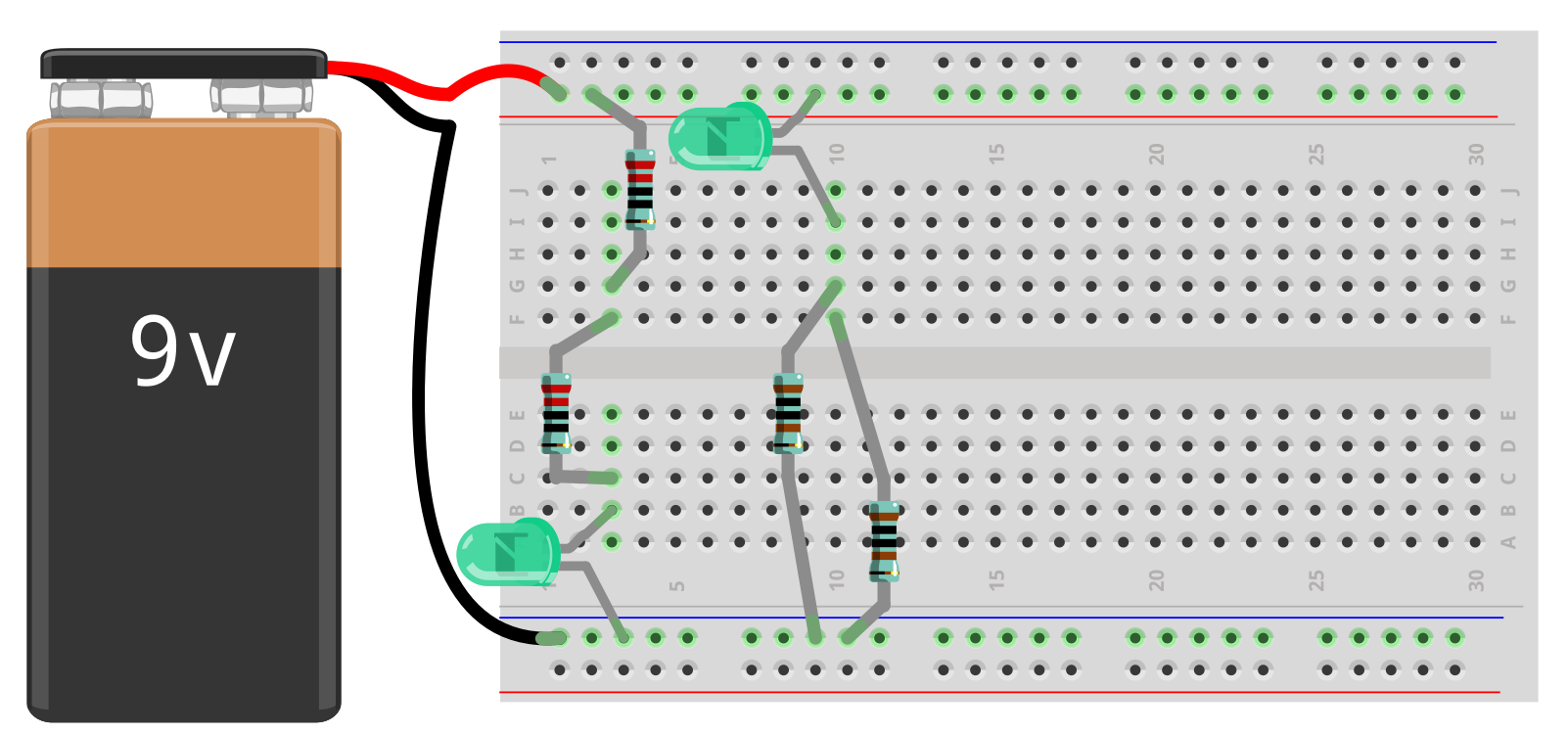 como conectar resistencias en serie y paralelo en protoboard